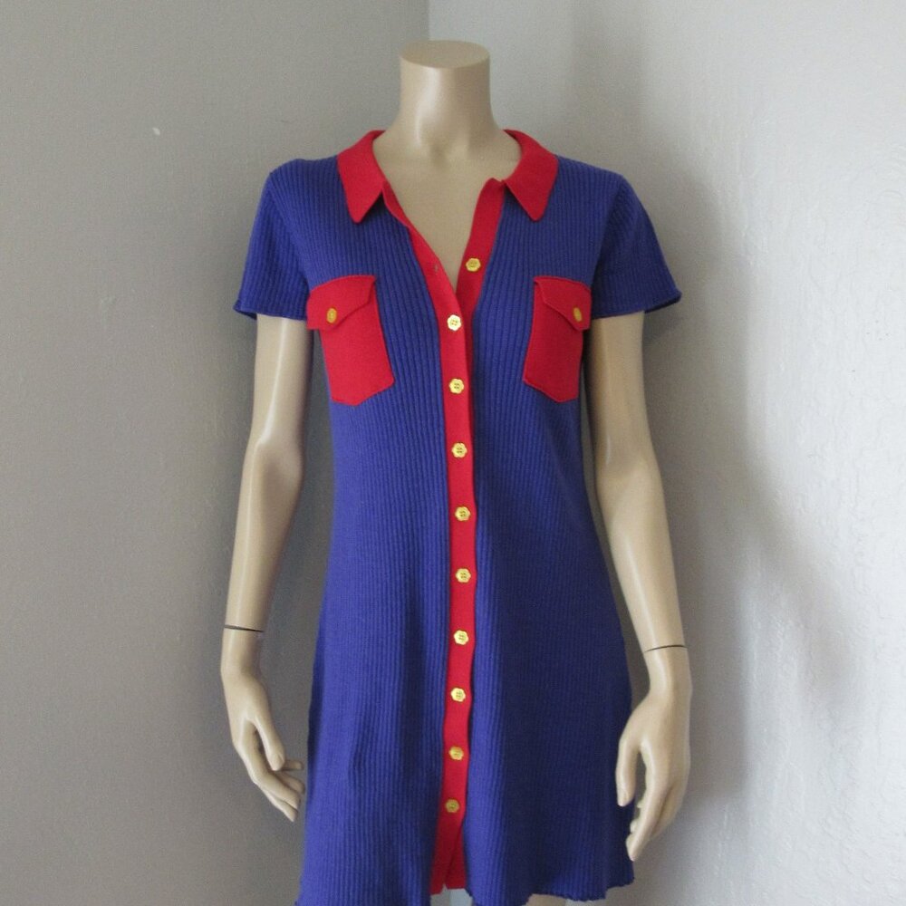 Delia's Purple & Red Size XL Button Front Short Sleeve Ribbed Mini Dress